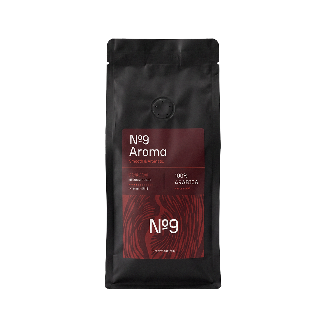 250 g vrečka kave v zrnju No.9 Caffè Aroma, 100 % arabika.